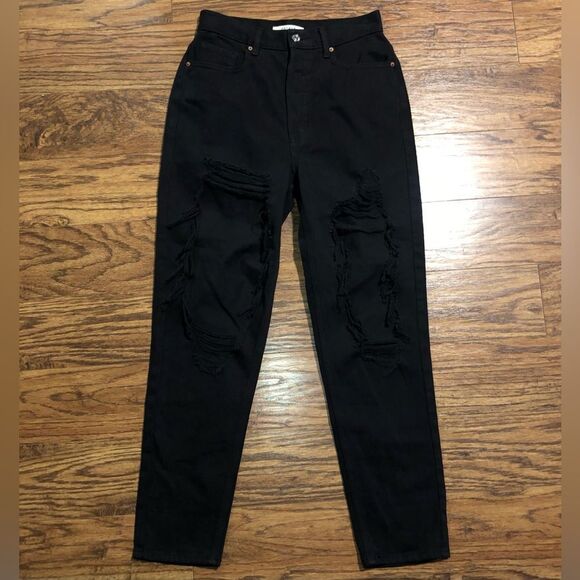Pacsun Deep Black Distressed Ultra High Rise Slim Denim Jeans Size 26 - Picture 5 of 15